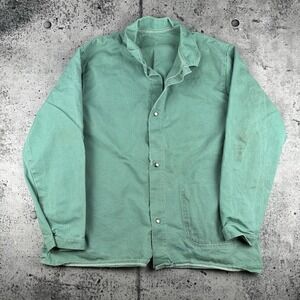 Vintage Teal Green Fr Welding Button Chore Shirt Jacket ‎ Size Large